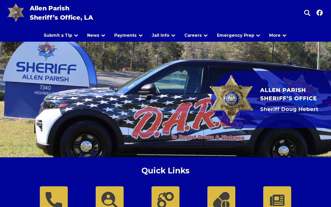 Allen Parish Sheriff official booking record navigation